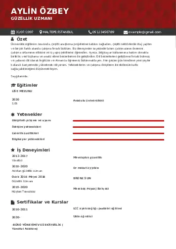 Güzellik Uzmanı Cv Örnekleri  cv indir